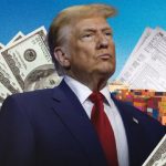 President Donald Trump delivering a speech focused on American manufacturing, with industrial workers in the background