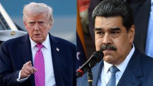 Side-by-side portraits of Donald Trump on the left and Nicolas Maduro on the right.