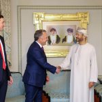 Alt Text Jared Kushner watching a handshake between a Western official and an Omani diplomat.
