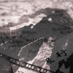 Conceptual collage featuring a US hundred-dollar bill, an oil pump jack, and a map of the Middle East.