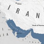 A clean geopolitical map of Iran and the Persian Gulf with labels for Tehran, the Strait of Hormuz, and neighboring countries.