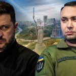 A composite image featuring Ukrainian President Volodymyr Zelenskyy on the left and military intelligence chief Kyrylo Budanov on the right, with the Mother Ukraine monument in Kyiv and the Ukrainian flag in the background.