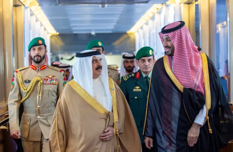 Leaders from Gulf States walking together to discuss regional security and Iran.