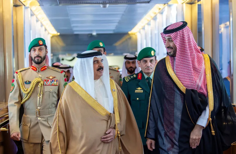Leaders from Gulf States walking together to discuss regional security and Iran.