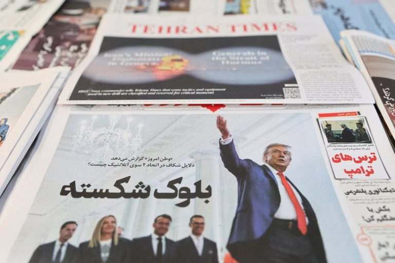 A collection of international newspapers featuring headlines about geopolitical instability and Donald Trump.