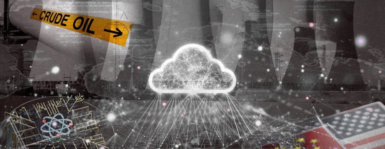 Abstract visualization of cloud computing, oil, and technology.