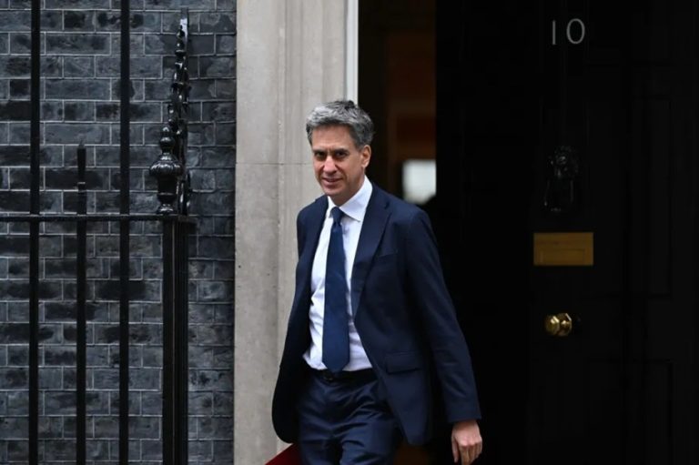 British politician Ed Miliband exiting 10 Downing Street in London.
