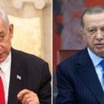 Split portrait of Israeli Prime Minister Benjamin Netanyahu and Turkish President Recep Tayyip Erdoğan.