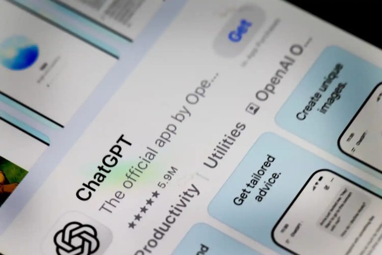 Close-up of the official ChatGPT app page displayed on an iPhone App Store screen.