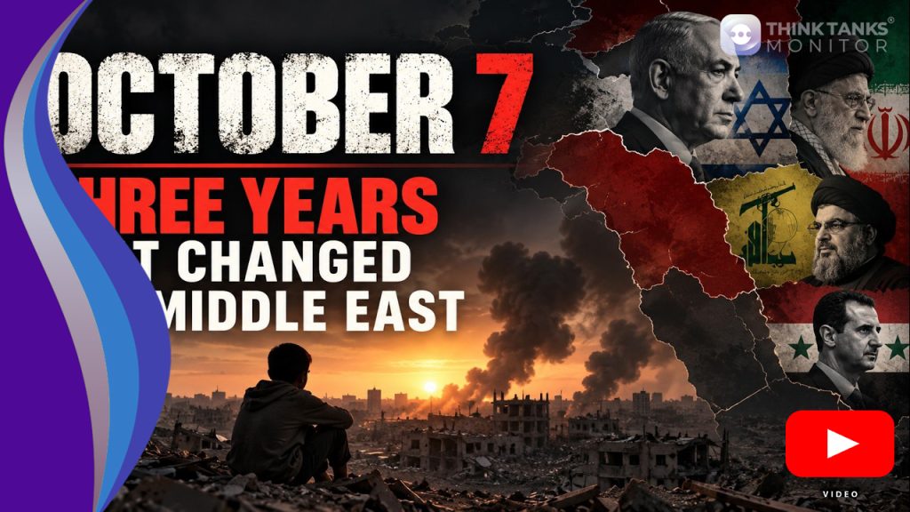 Think Tanks Monitor video banner titled October 7 Three Years That Changed the Middle East with key regional political leaders.