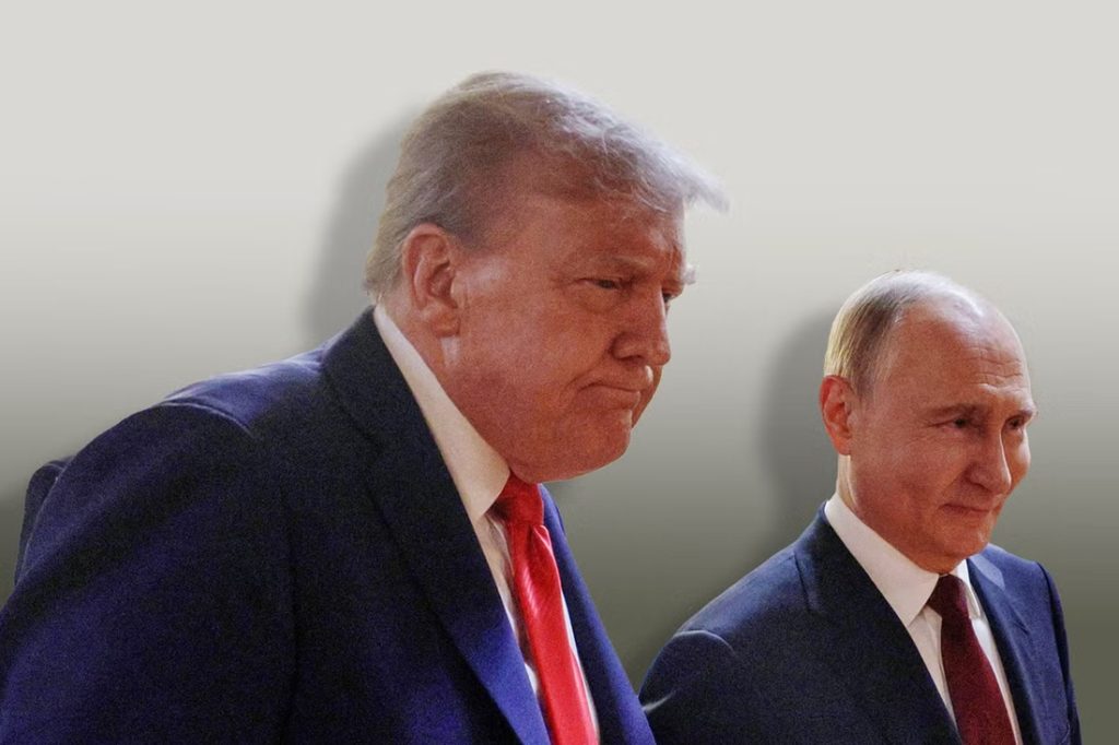 Donald Trump and Vladimir Putin side by side against a neutral backdrop.